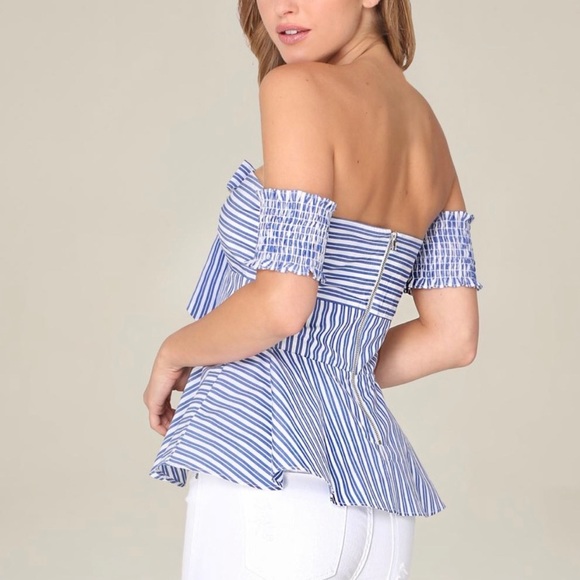 NWT Bebe Off Shoulder Striped Peplum Top, Size 2 - Picture 2 of 5